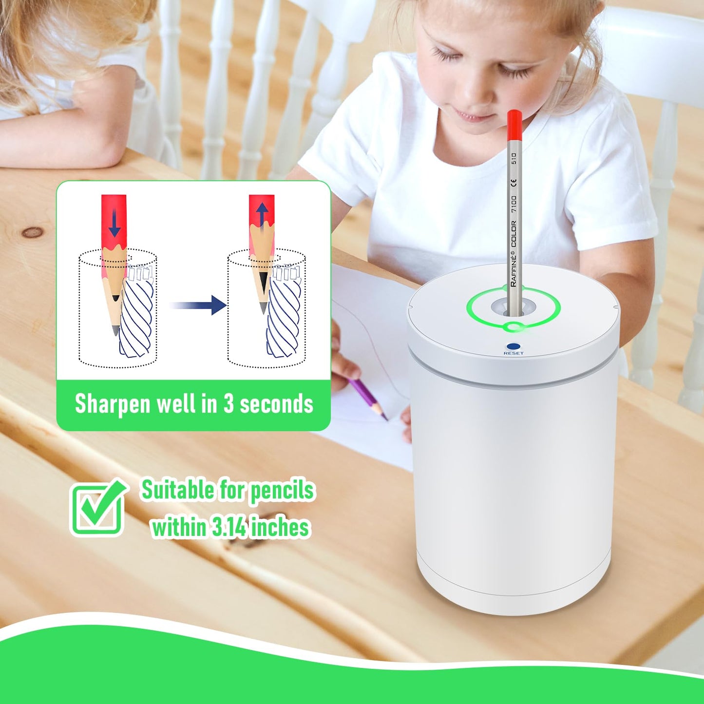 Fully Automatic Electric Pencil Sharpener,Rechargeable smart Pencil Sharpener.Suitable for No. 2/Colored Pencils (6-8 mm),Applicable to School/Classroom/Office/Home