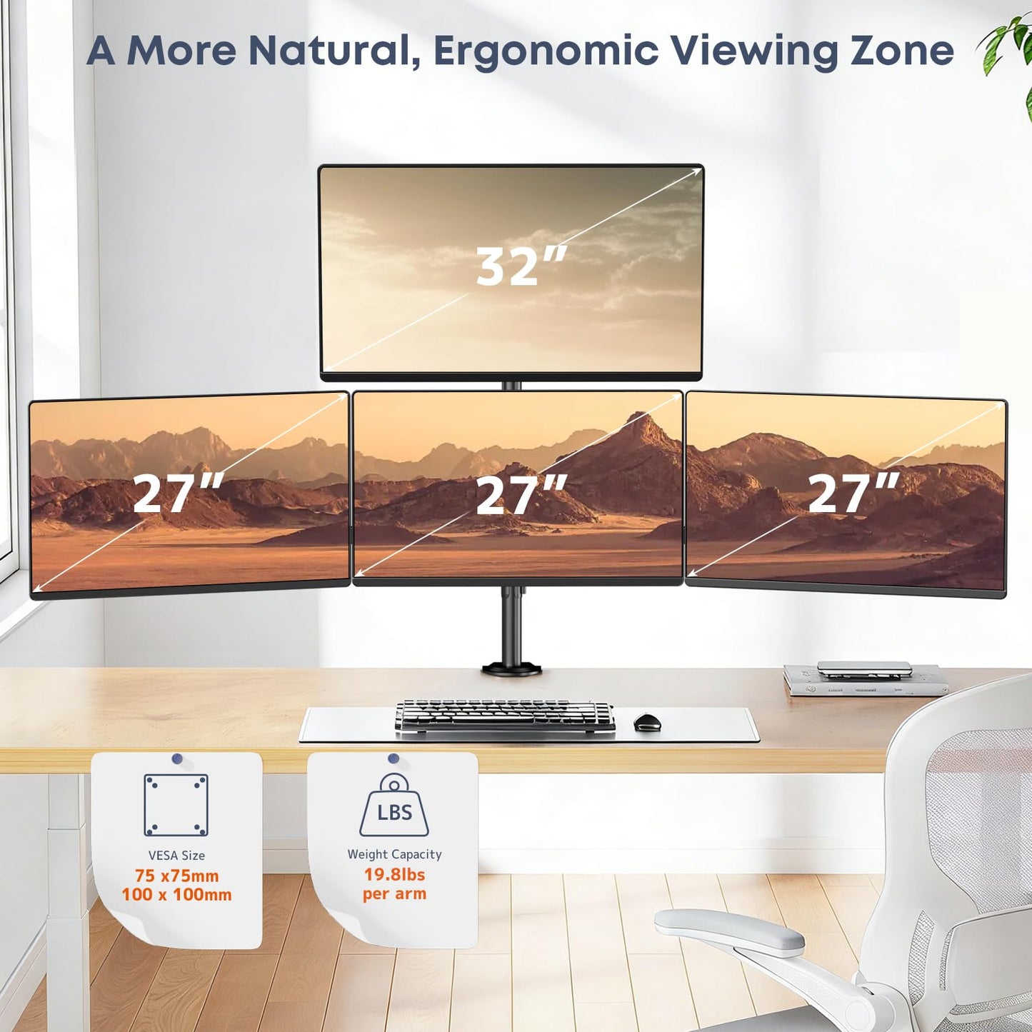 Quad Monitor Mount for 17-27 Inches - Fully Adjustable Heavy Duty 4 Monitor Arm Desk Mount, Max Load 22lbs per Screen, Clamp/Grommet, VESA 75/100 mm, Black