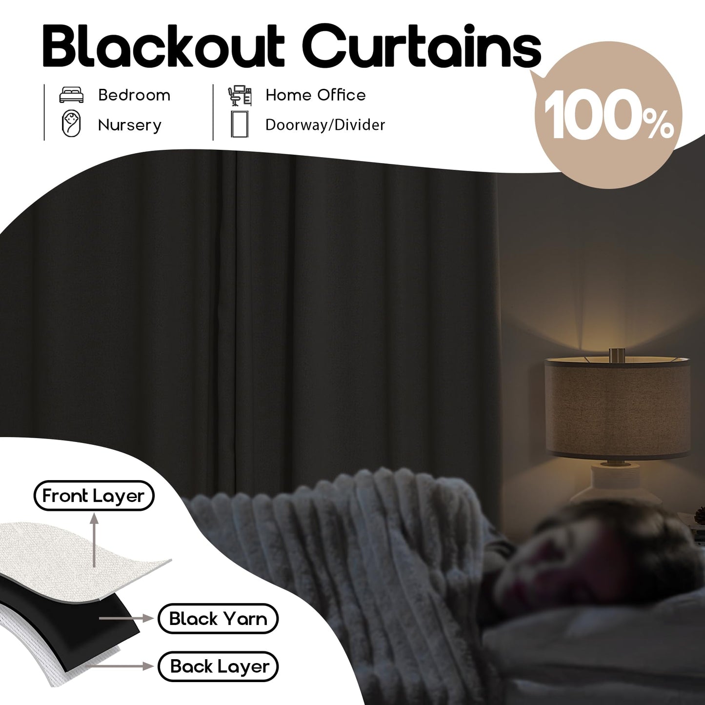 Linen Blackout Curtains 92 Inches Long,Black Out Back Tab Boho Curtains 2 Panels for Bedroom Living Room,Natural Cream