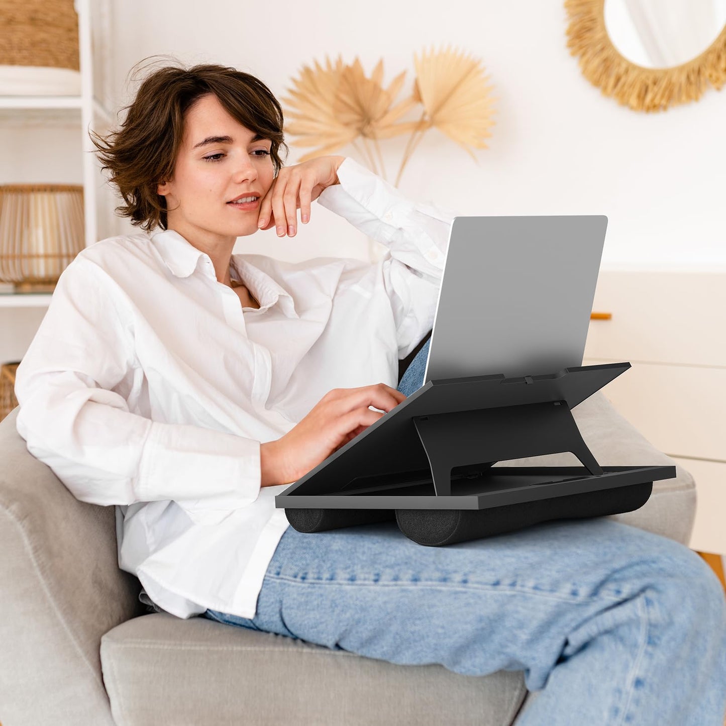 Adjustable Lap Desk - HUANUO 8 Adjustable Angles & Dual Cushions Laptop Stand Fits Up to 15.6In for Car, Work Table, Lap Writing Board & Drawing Desk on Sofa or Bed (Black)