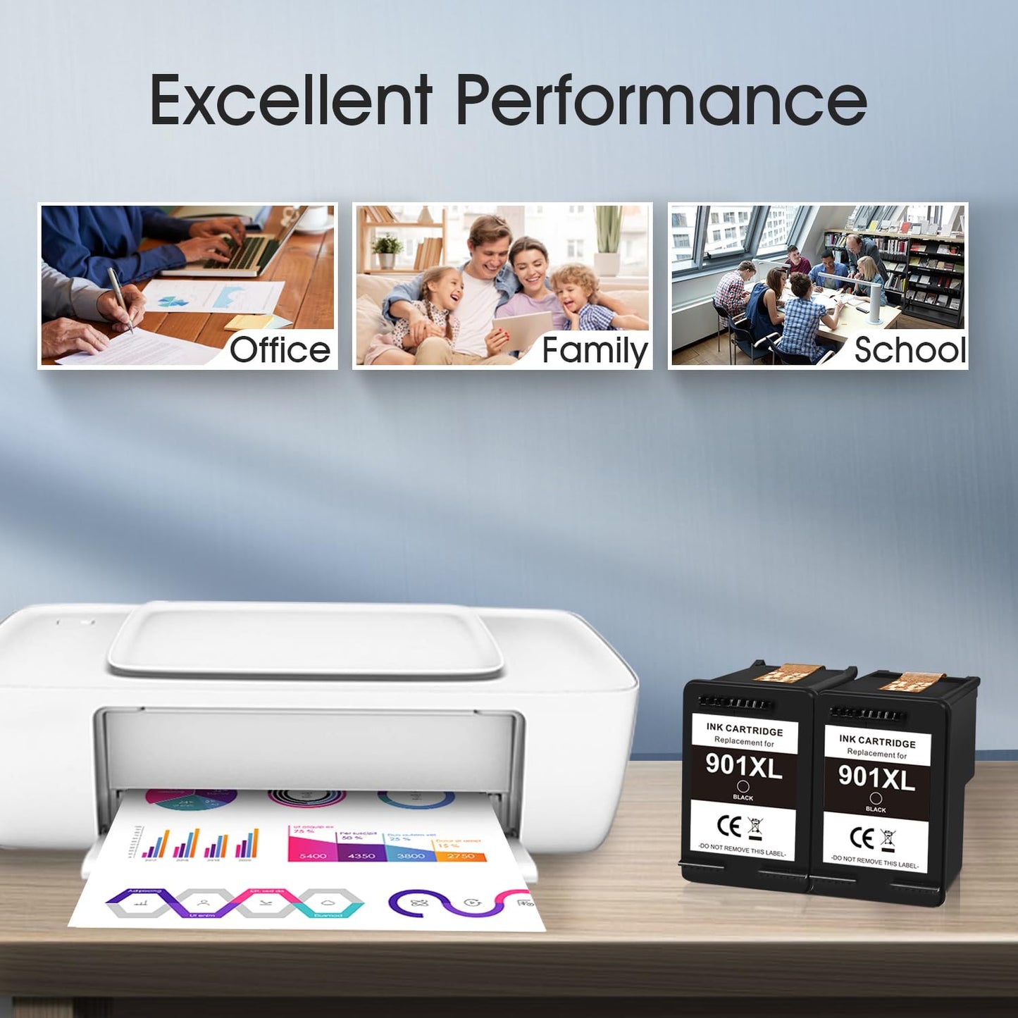 901XL Black Ink Cartridges Replacement for HP 901 901XL Combo Pack use with OfficeJet J4680 J4580 J4550 J4680c J4500 J4624 J4660 J4640 J4524 Printer (2-Black)