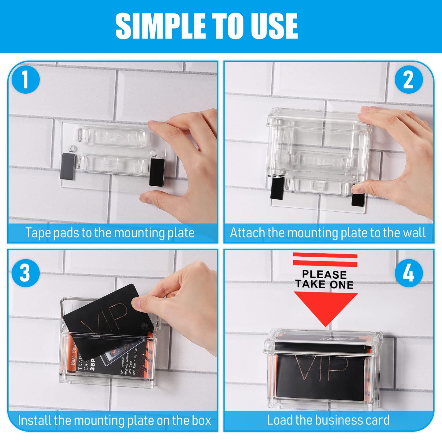 Crtiin 6 Pcs Outdoor Business Card Holder Clear Waterproof Acrylic Business Card Holder Wall Mount for Car with Take One Sticker for Office Store Trucks Wall, 4.25 x 1.46 x 2.87 Inch