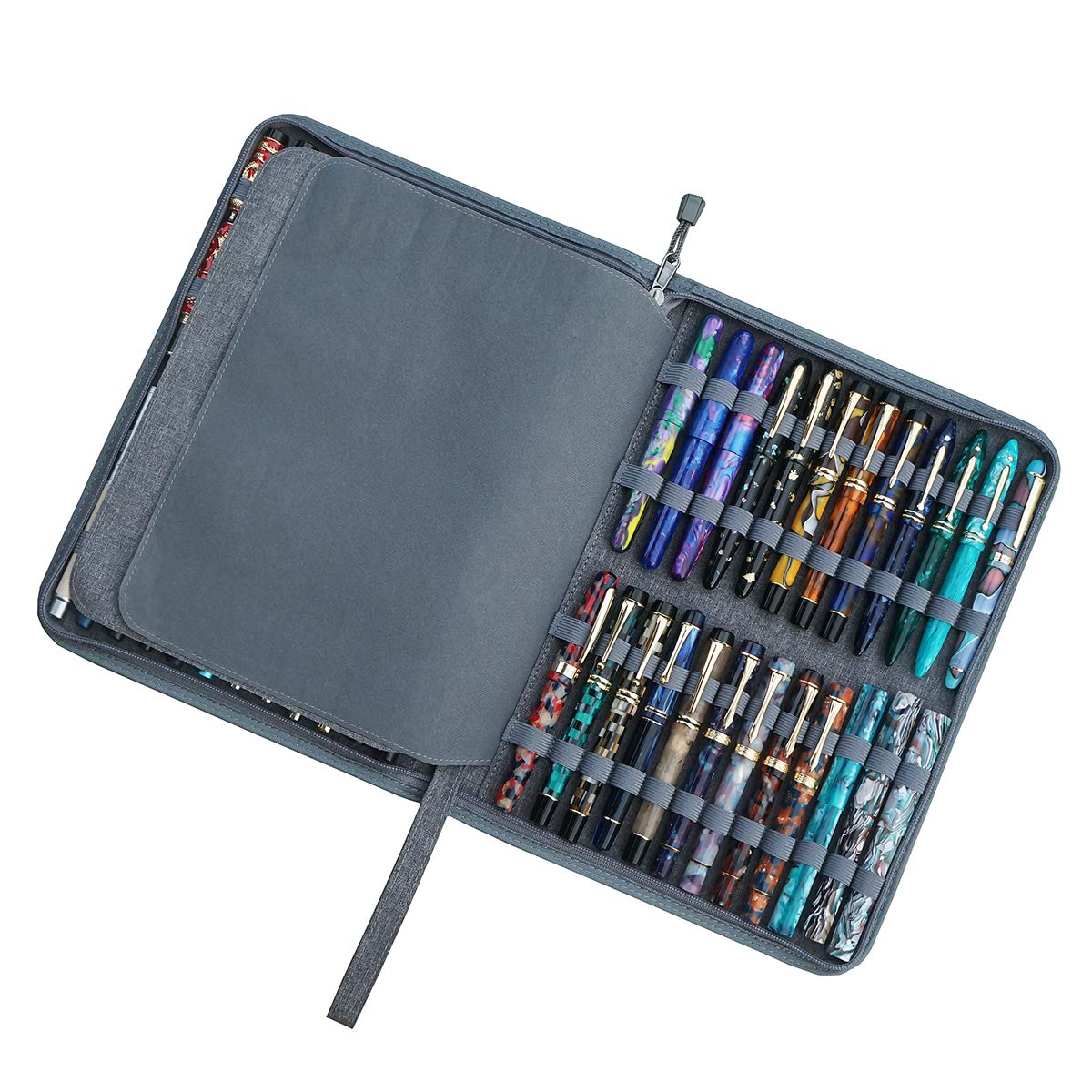 Lanxivi 48 Fountain Pen Case Gray Organizer Bag, Waterproof Canvas Pen Display Holder with YKK zipper