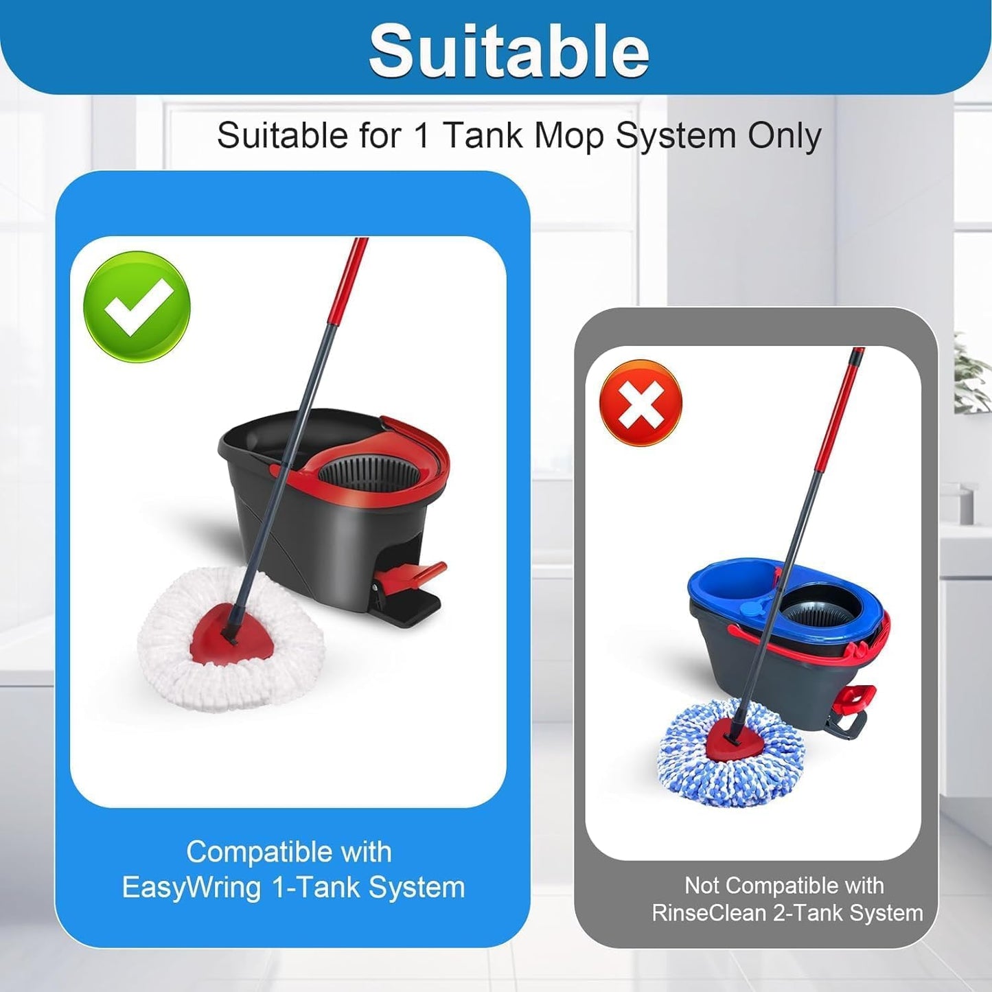 Spin Mop Head and Brush Replacement for Vileda EasyWring 1-Tank System, SuperAbound 4 Mop Replace Heads, 1 Handle, 1 Base and 1 Upgraded Scrub Brush Combo Set