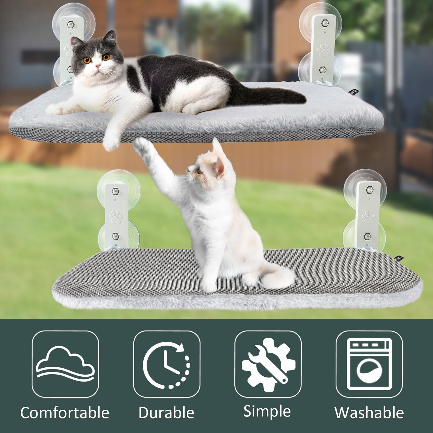 Sunhoo Cat Window Hammock Perch Cordless Seat Windowsill Ledge Sofa Bed Foldable Shelves with Sturdy Suction Cup for Large Cats Pet Kitten Hold Up to 55lbs Reversible Mat Lit Pour Chat