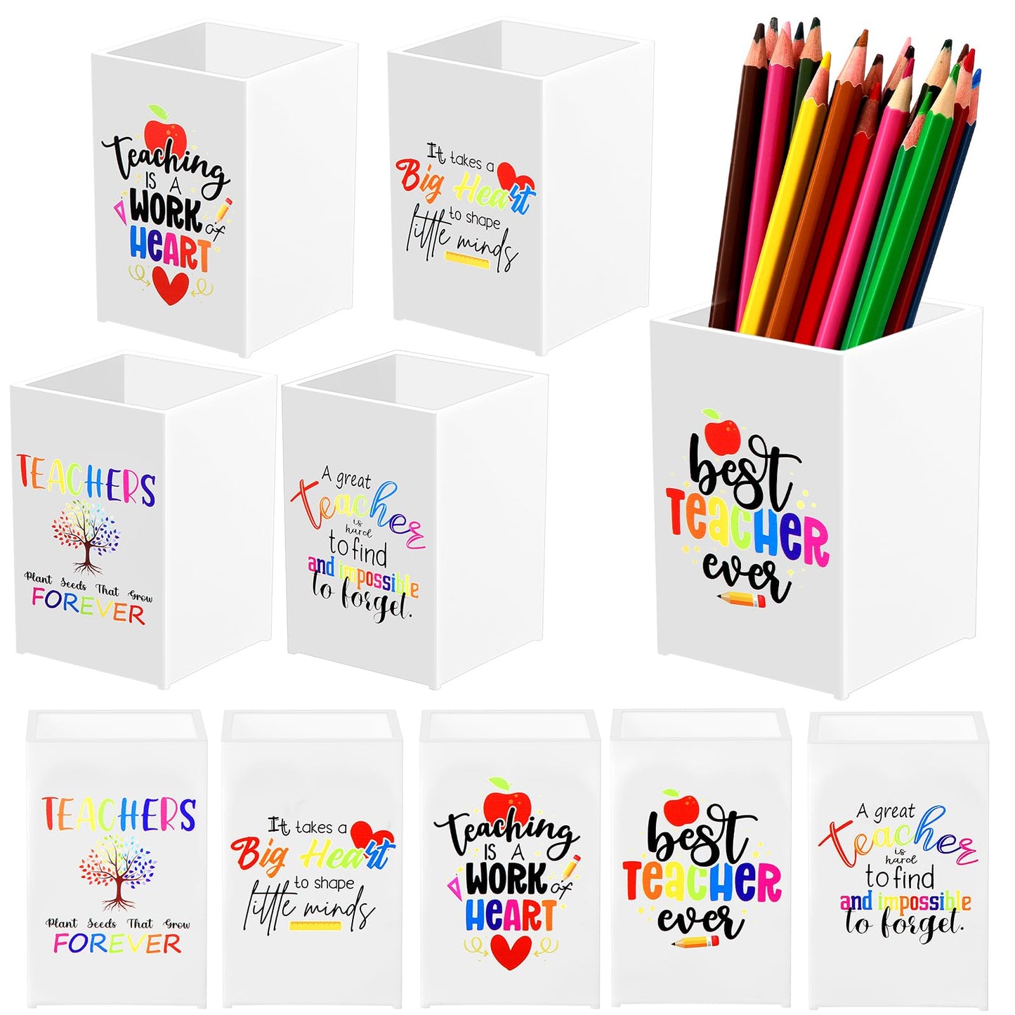 Cholemy 10 Pack Teacher Appreciation Gifts Bulk Pencil Holders Acrylic Pen Holder Desk Organizer Pencil Cup Containers for School Office Home Supplies Christmas Teacher Gifts(White)