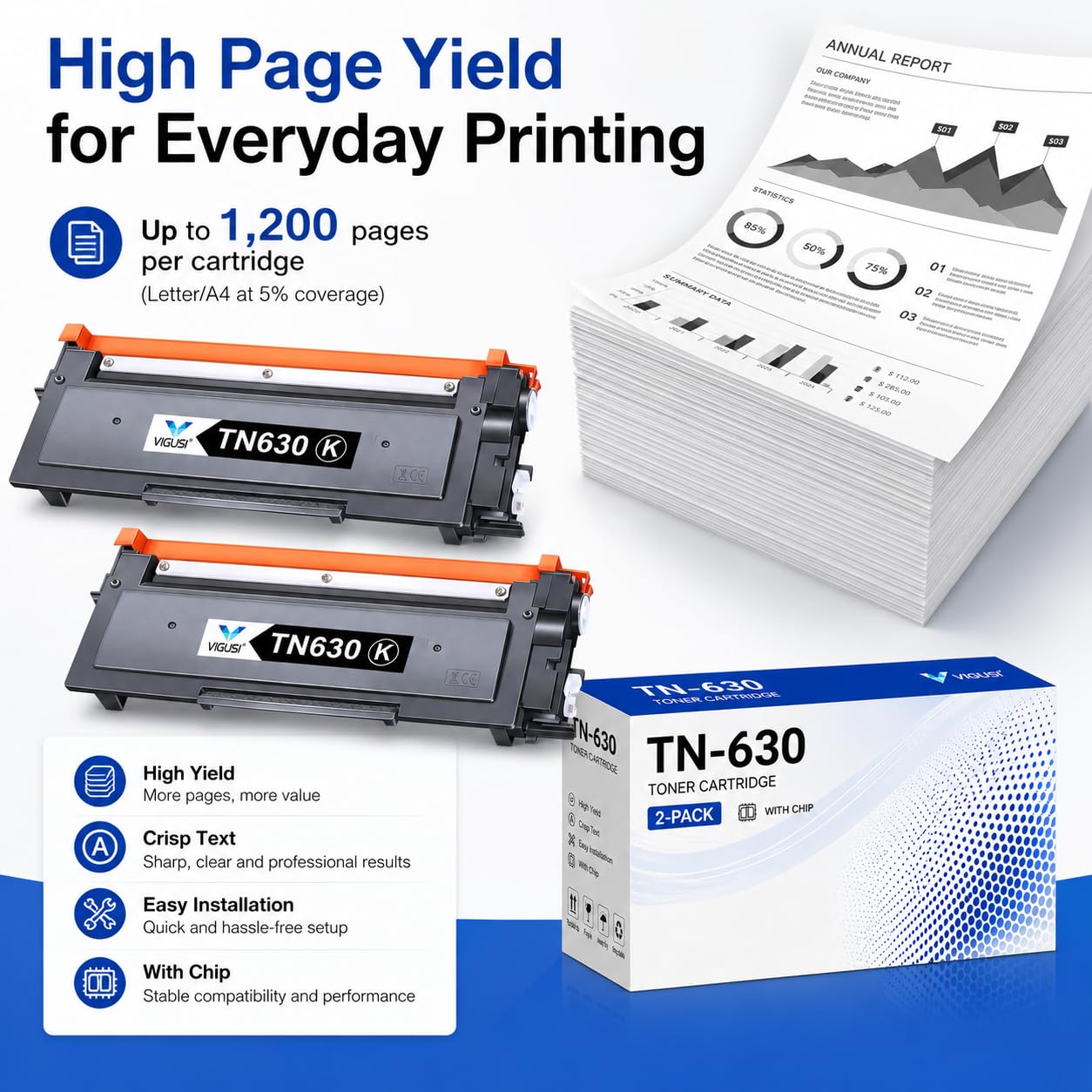 TN630 Black Toner Cartridge 2-Pack Compatible Replacement for Brother TN660 Toner Cartridge, Works with HL-L2300D HL-L2360DW MFC-L2740DW MFC-L2700DW DCP-L2540DW Printers