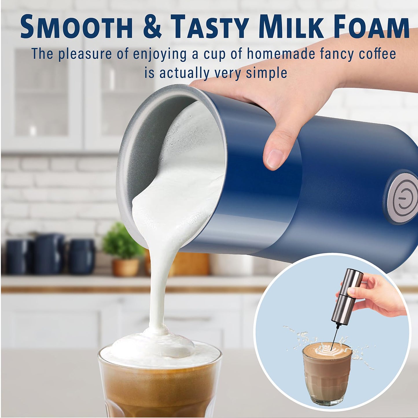 Huogary Milk Frother,Milk Frother and Steamer,Automatic Milk Foamer & Heater for Coffee, Latte, Cappuccino (Blue)