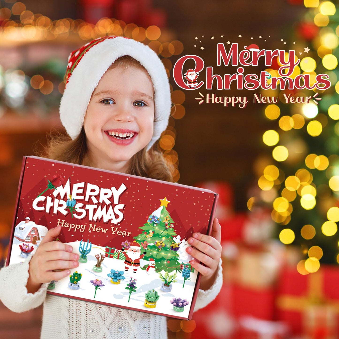 Advent Calendar Girls, 24 Pack Succulent & Bouquet Building Blocks for Kids, Christmas Countdown Calendar, Ideal Gift for 3 4 5-7 8-12 Boys and Girls