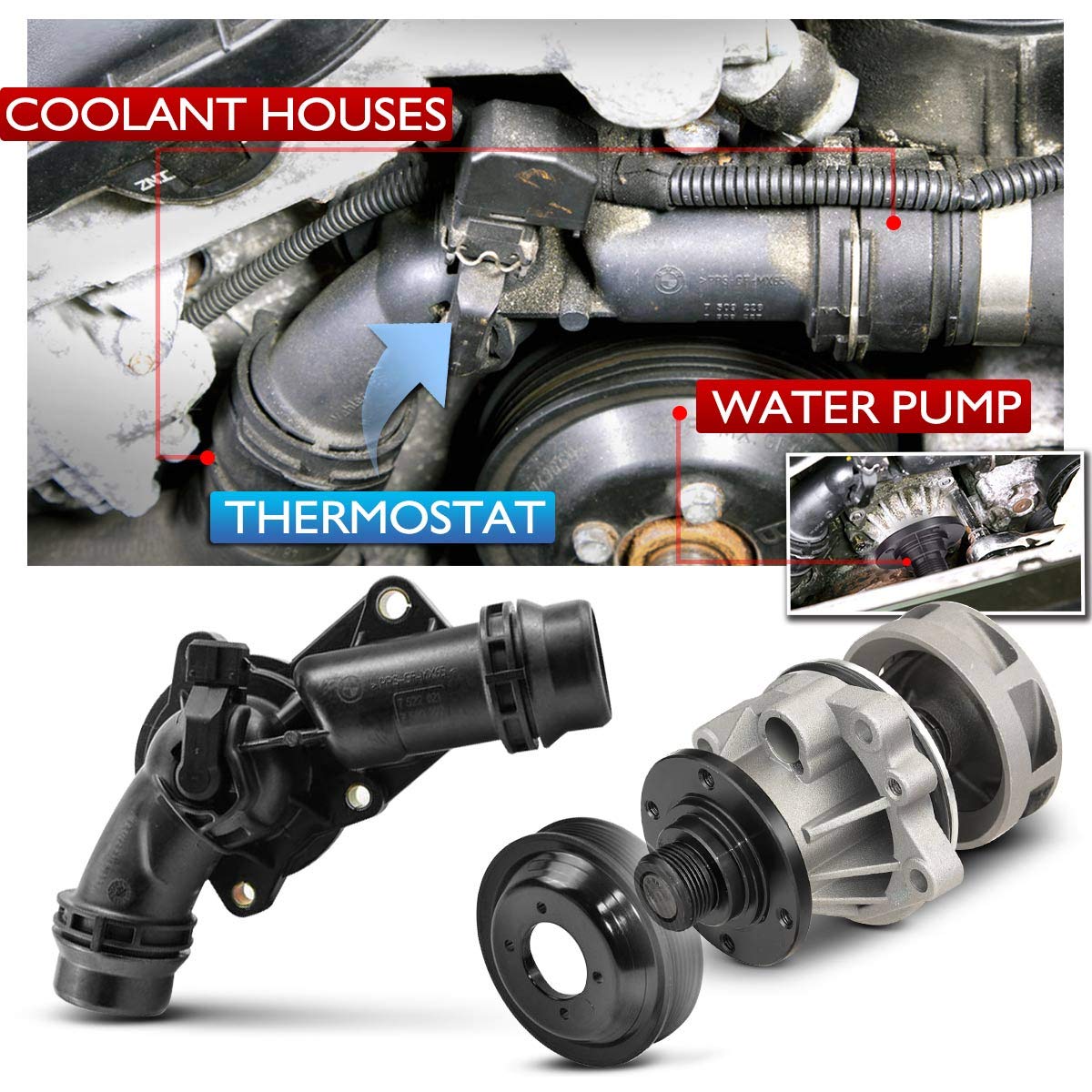 A-Premium Thermostat Housing Assembly with Sensor and Gasket Replacement for BMW E39 E46 320i 325i 328i 525i 528i 530i X3