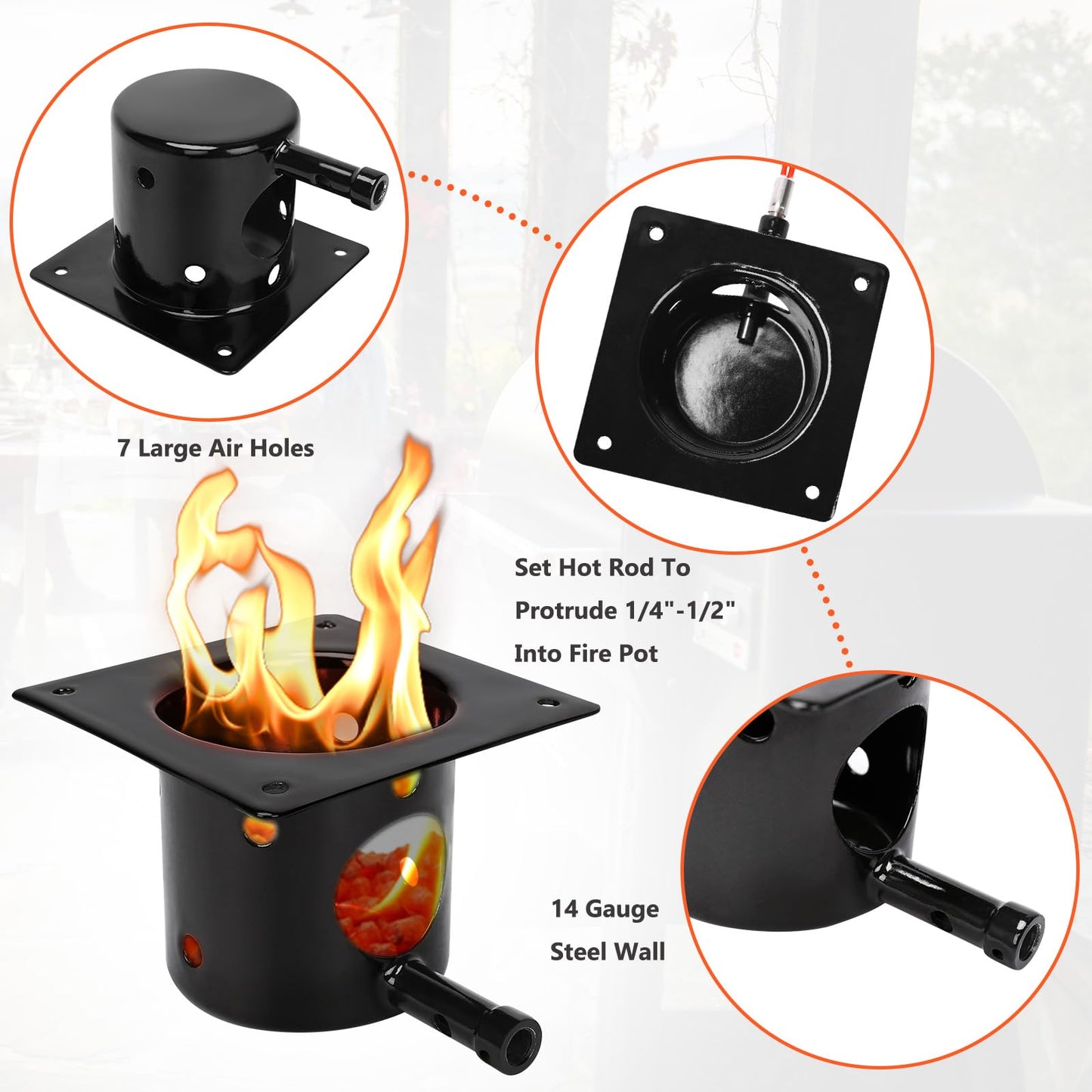 Upgraded Fire Burn Pot and Hot Rod Ignitor Kit Replacement Parts for Traeger, Pit Boss & Camp Chef Pellet Grill Smoker, Durable Fire Burner Pot with Ash Remover, Screws & Fuse, Enamel Fire Pot