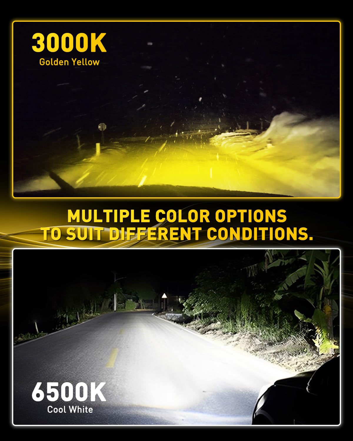 AUXITO H11 H8 H16 Switchback LED Fog Light Bulbs, 6500K White/3000K Amber Yellow, 8000LM 500% Brightness, Dual Color White Yellow Driving Fog Lights, Non-polarity, Pack of 2