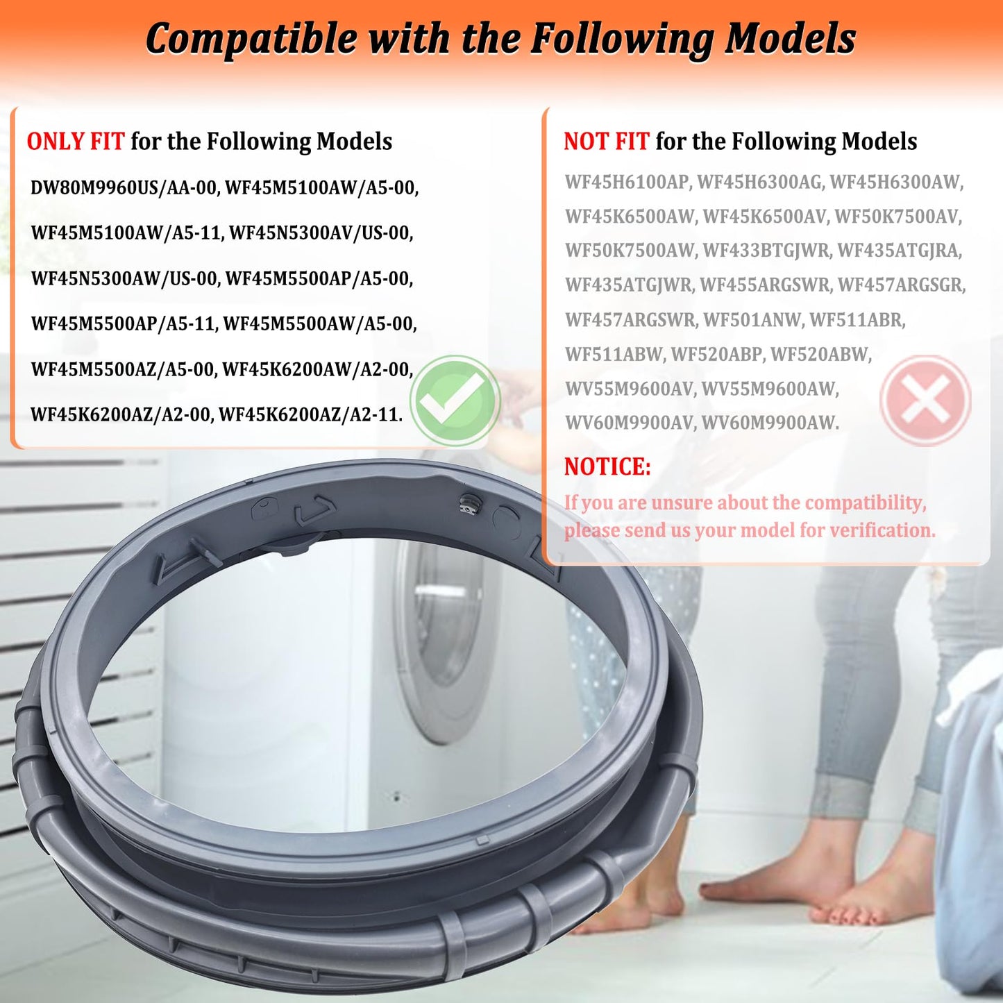Upgraded DC97-16140P Washer Door Boot Seal DC97-19755A Compatible with Samsung Washing Machine Door Bellow Gasket AP6002538 PS11735181 EAP11735181