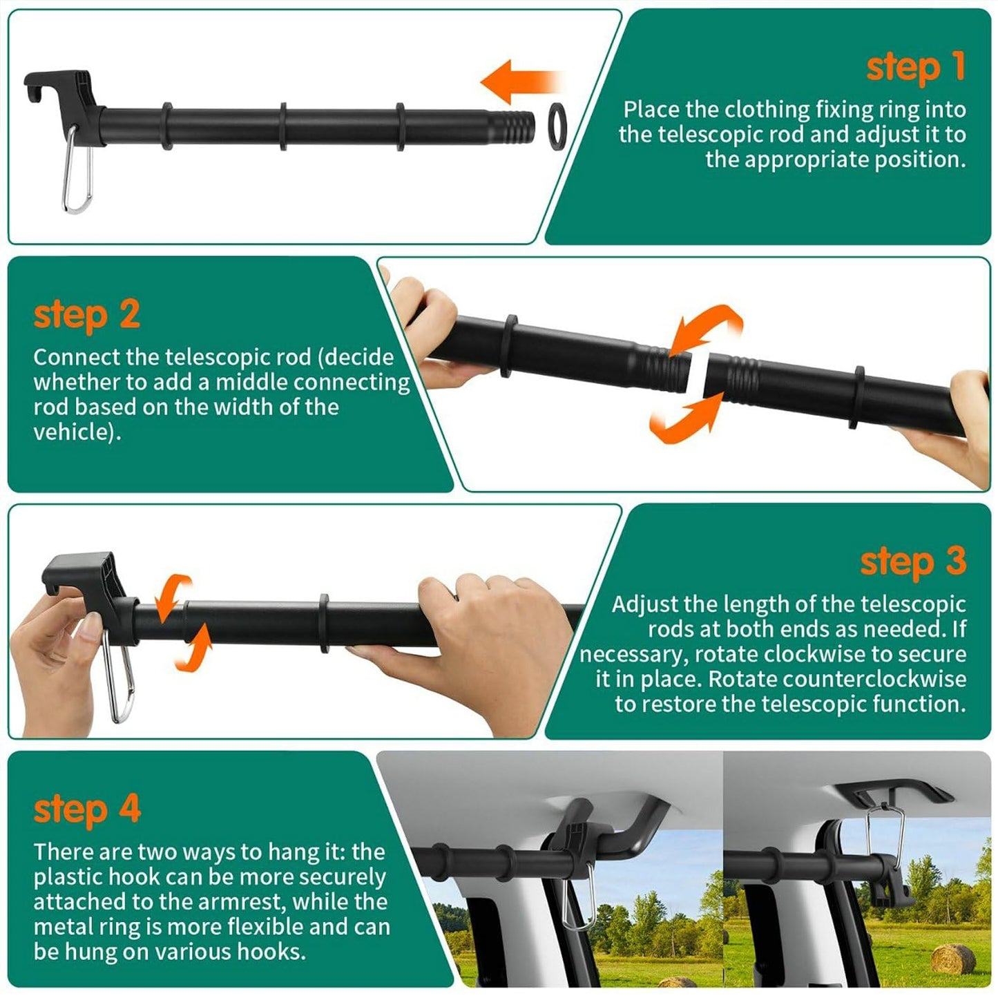 Car Clothes Hanger Bar – Adjustable Telescopic Car Clothes Rack, 30–62 Inches, for Wrinkle-Free Clothes Hanging in Vehicles, Heavy-Duty Non-Slip Car Hanging Rod for Sedans, SUVs, Trucks, Travel