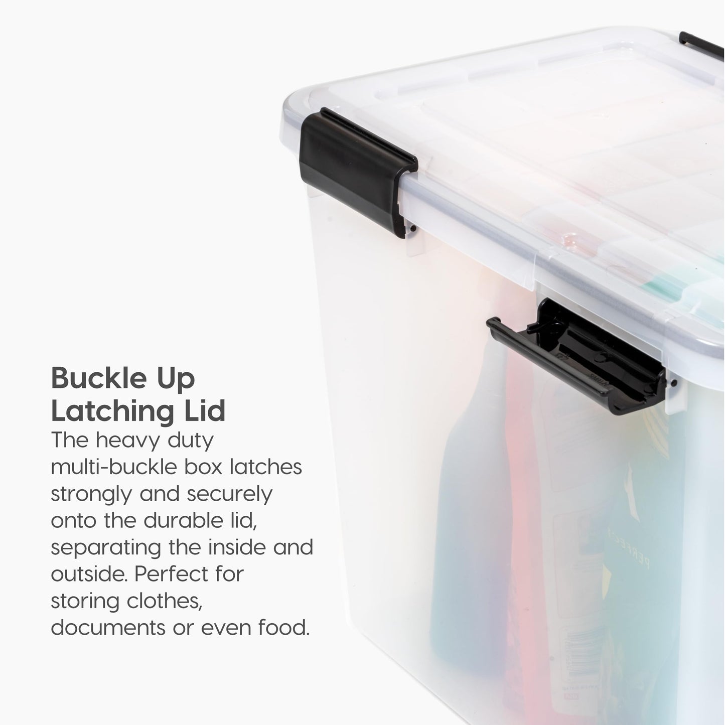 IRIS USA File Box WeatherPro File Organizer Plastic File Box for Letter/Legal File, Durable Lid and Seal w/ Secure Latching Buckles, Stackable, Nestable, Clear 30 L (32 US Qt) 1 Pack