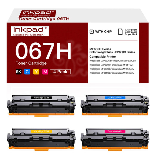 067H Toner Cartridges Compatible Replacement for Canon 067H CRG-067H 067-H Work with Canon imageCLASS LBP632Cdw LBP633Cdw LBP631Cw MF653Cdw MF654Cdw MF656Cdw MF651Cw Printers (4 Pack, Bk/C/M/Y)