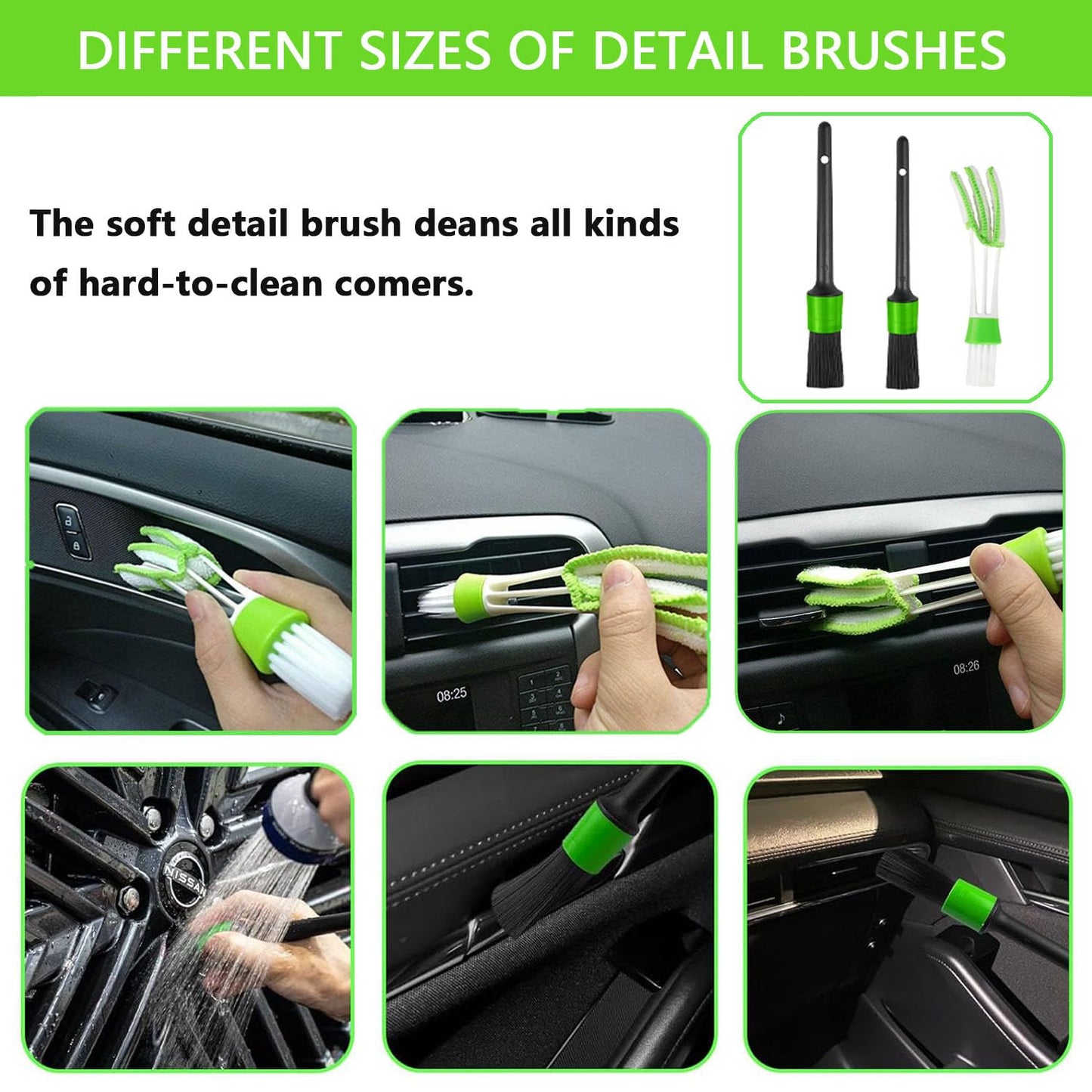 Meetchen Car Cleaning Kit 158cm 62" Car Wash Brush Mop Kit with Long Handle and Car Detailing Kit for Cars, Trucks, SUVs, RVs, Caravans and Household Use