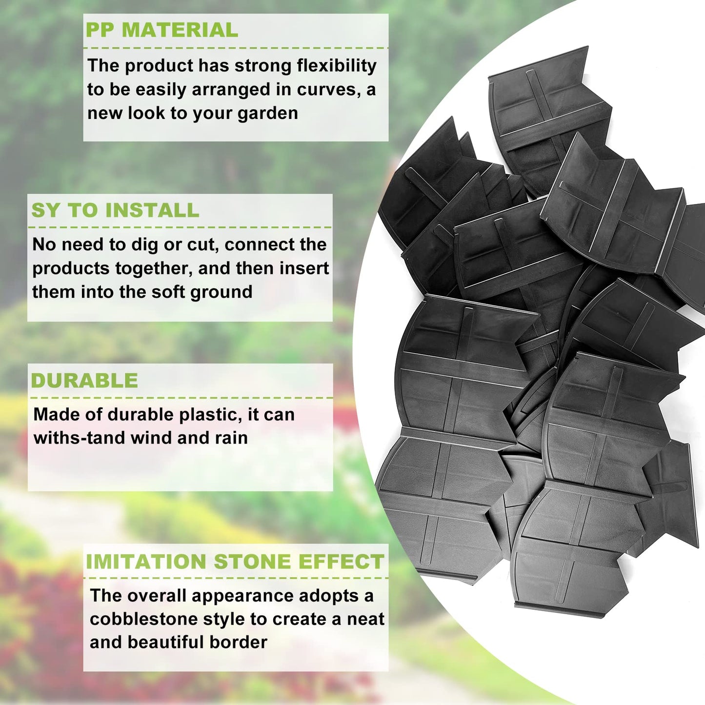 Vashly 20 pcs 10.17ft x5.9Inch H with 20 Spikes No Dig Plastic Lawn Edging Garden Edging Border Landscape Edging Kit, for Outdoor Patio Pathway,The Yard,Lawn Garden Flower Bed Border Edging