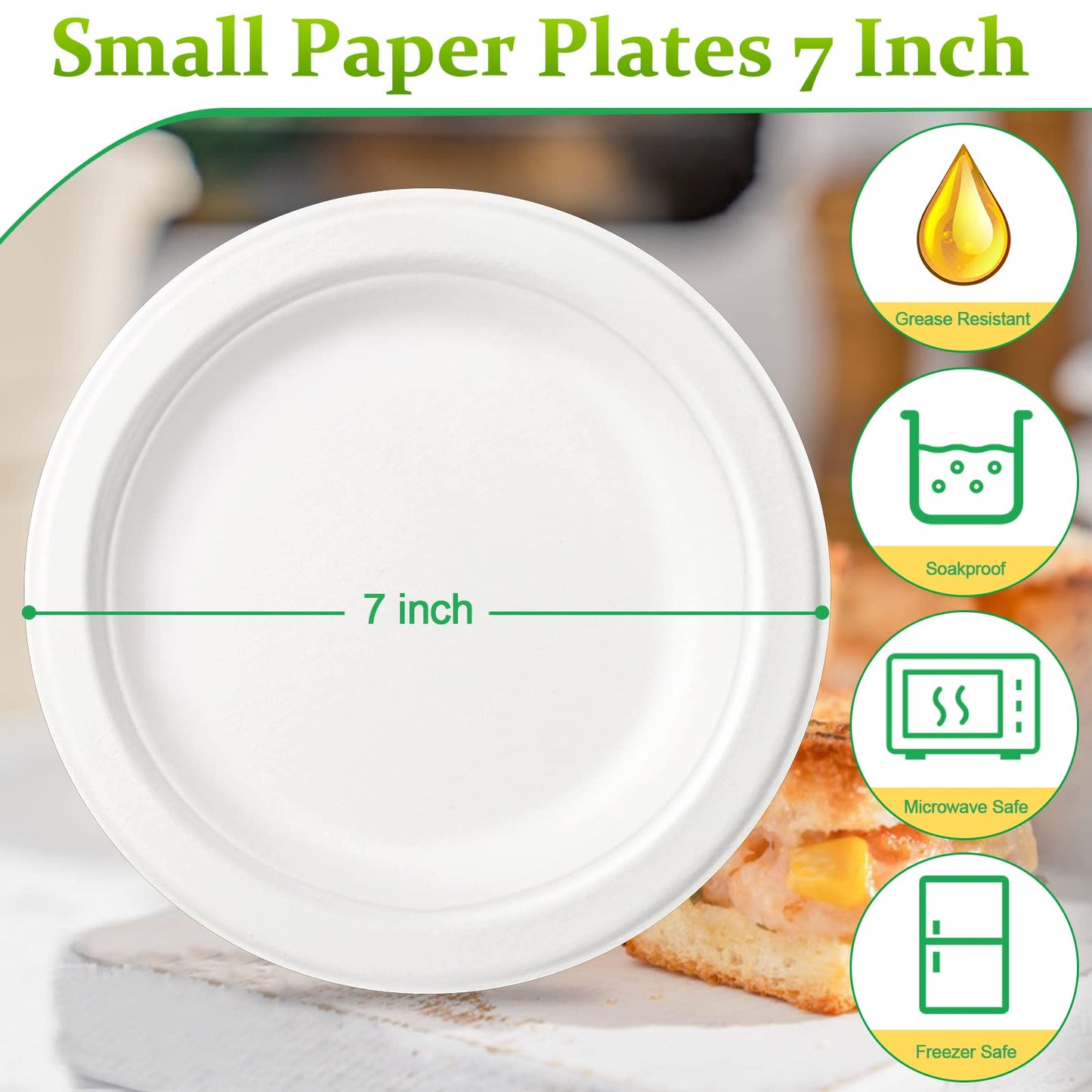Paper Plates Bulk 500 Pack, Small Paper Plates 7 inch, 100% Compostable Eco Friendly Disposable Paper Plates, White Paper Plates for Dessert Cake