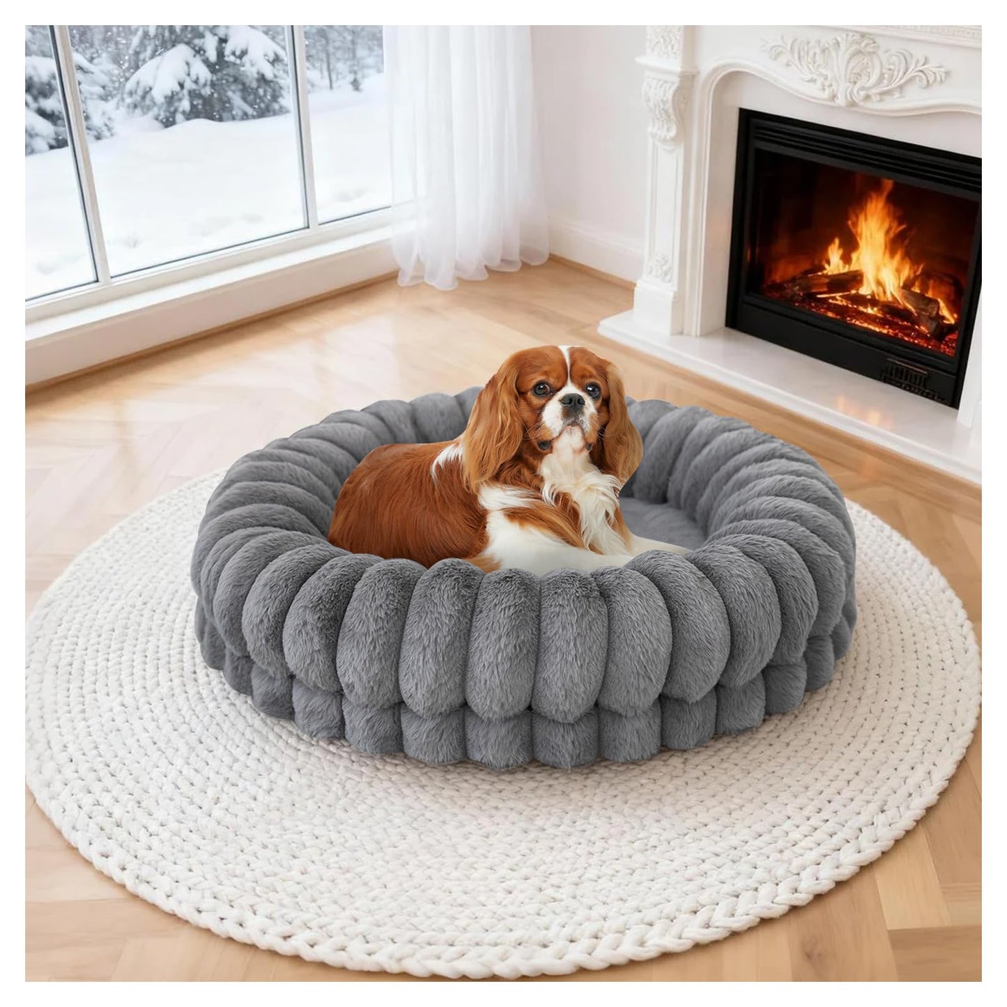 BALANCE Luxury Donut Dog Bed, 23 Inches Round Dog Beds for Small Dogs Washable, Orthopedic Calming Pet Bed for Puppy and Cats with Anti-Slip Bottom, Gray