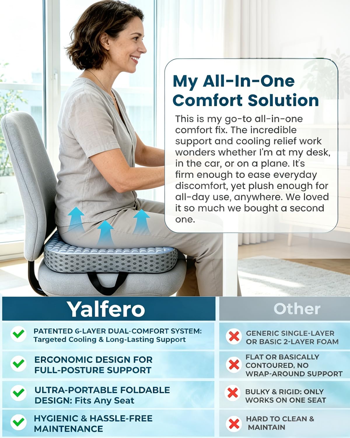 Gel Enhanced Memory Foam Seat Cushion Foldable Gel Cushion Large Office Chair Cushion for Long Sitting Ergonomic Tailbone Pillow Pain Relief Car Seat Cushion Travel Cushion for Airplane Stadium
