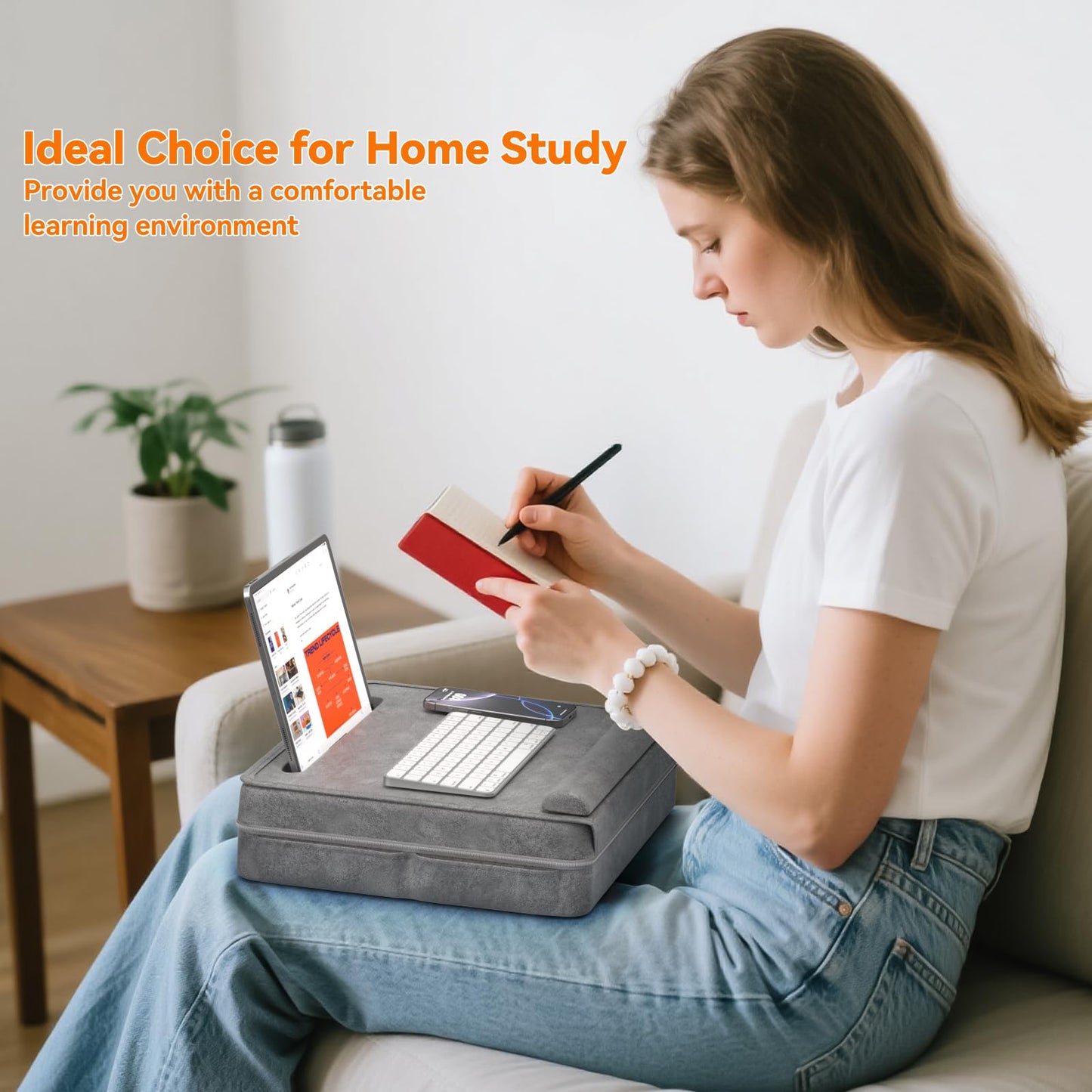 KDD Portable Laptop Lap Desk with Storage Tray - Adjustable Laptop Table for Bed Sofa - Lap Laptop Pillow Stand Table with Anti-Slip Strip & Tablet Phone Slot Holder - Lap Writing Board, Drawing Desk