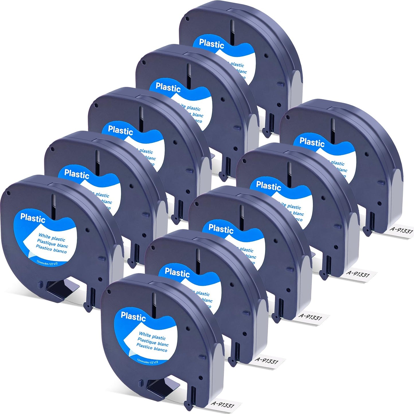 10PK Compatible with Dymo Letratag Refills 91331(S0721610) Plastic Label Tape Black on White for DYMO Label Maker LT-100H, LT-100T, LT-110T, QX50,1/ 2inch x 13 Feet(12mmx4m)