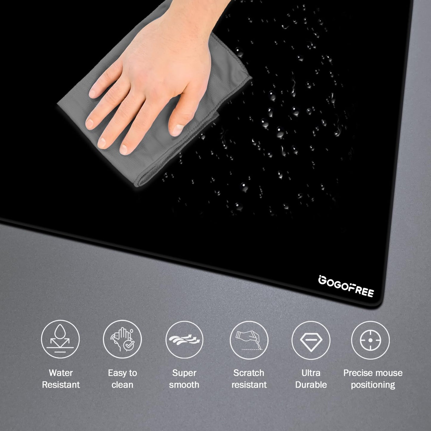 Glass Mousepad with Hard Surface for Gaming, Ultra Smooth Mouse Mat, Water-Resistant Large Mouse Pad Precision Speed Control for Esport Games/Office, Black XL(15.7’’×19.6’’)