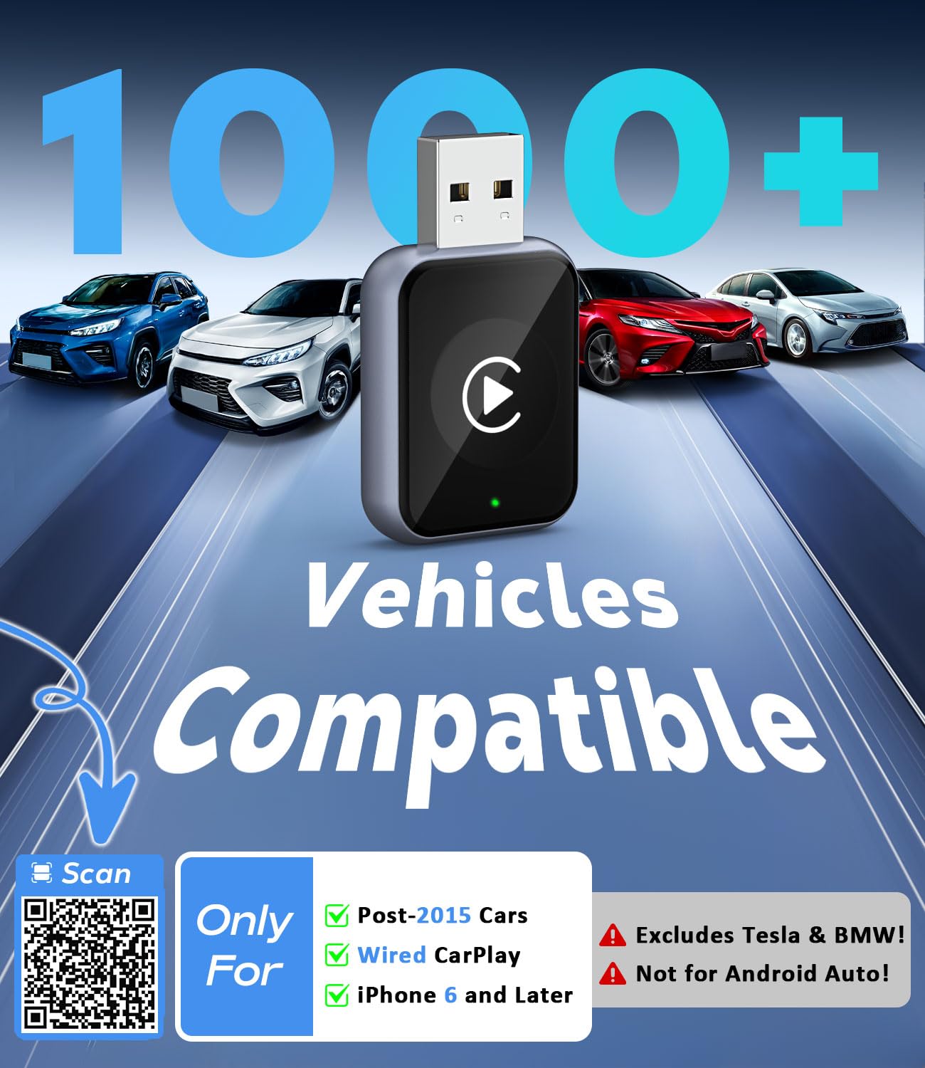 MoKo for Apple Carplay Wireless Adapter (2025 Upgraded), Fast Auto-Connect, No Latency, Plug & Play, Bluetooth 5.3 & WiFi 6, Mini Wireless Car Play Adapter Dongle for iPhone 6~16 and Cars 2015+