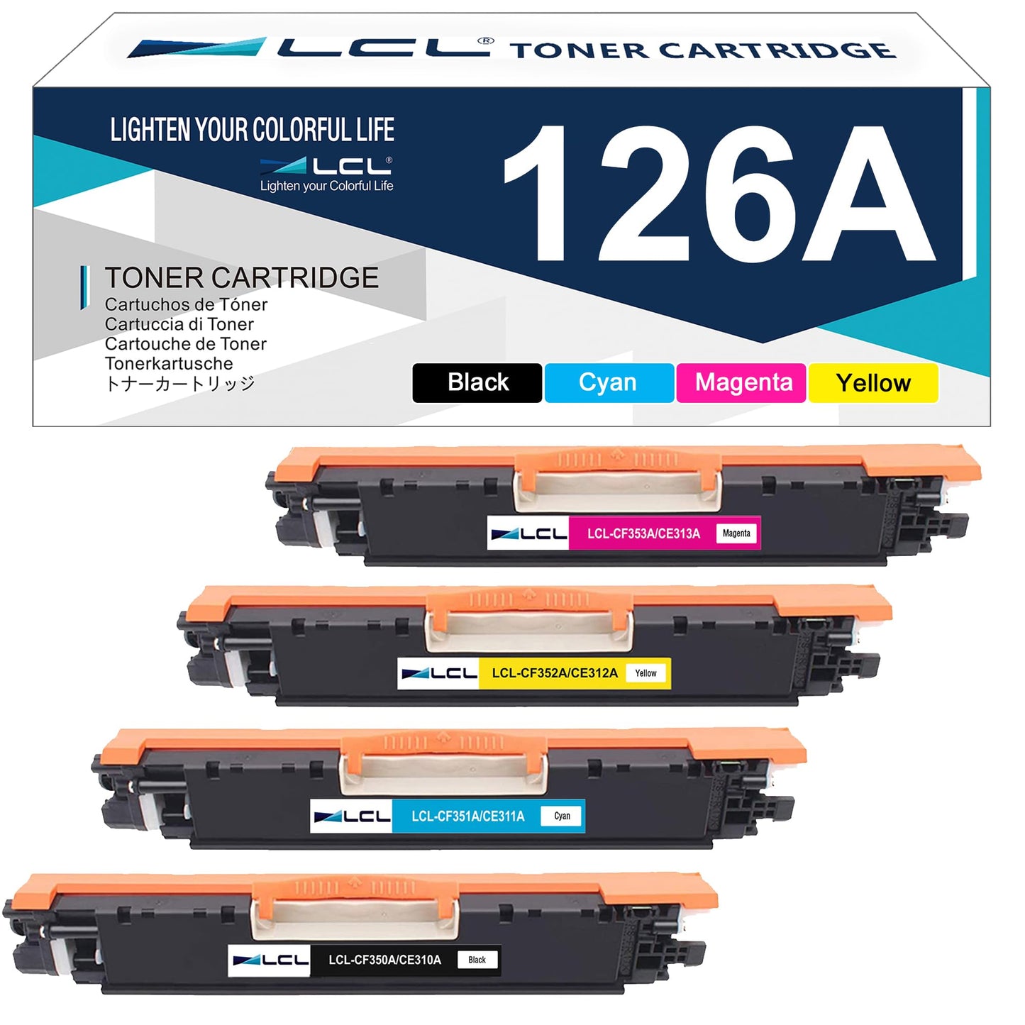 LCL Remanufactured Toner Cartridge for HP 126A CE310A CE311A CE312A CE313A CF341A (4-Pack,KCMY) for HP LaserJet Pro CP1020 CP1025 CP1025nw/LaserJet 100 Color MFP M175 M175nw M175a M175n M175w