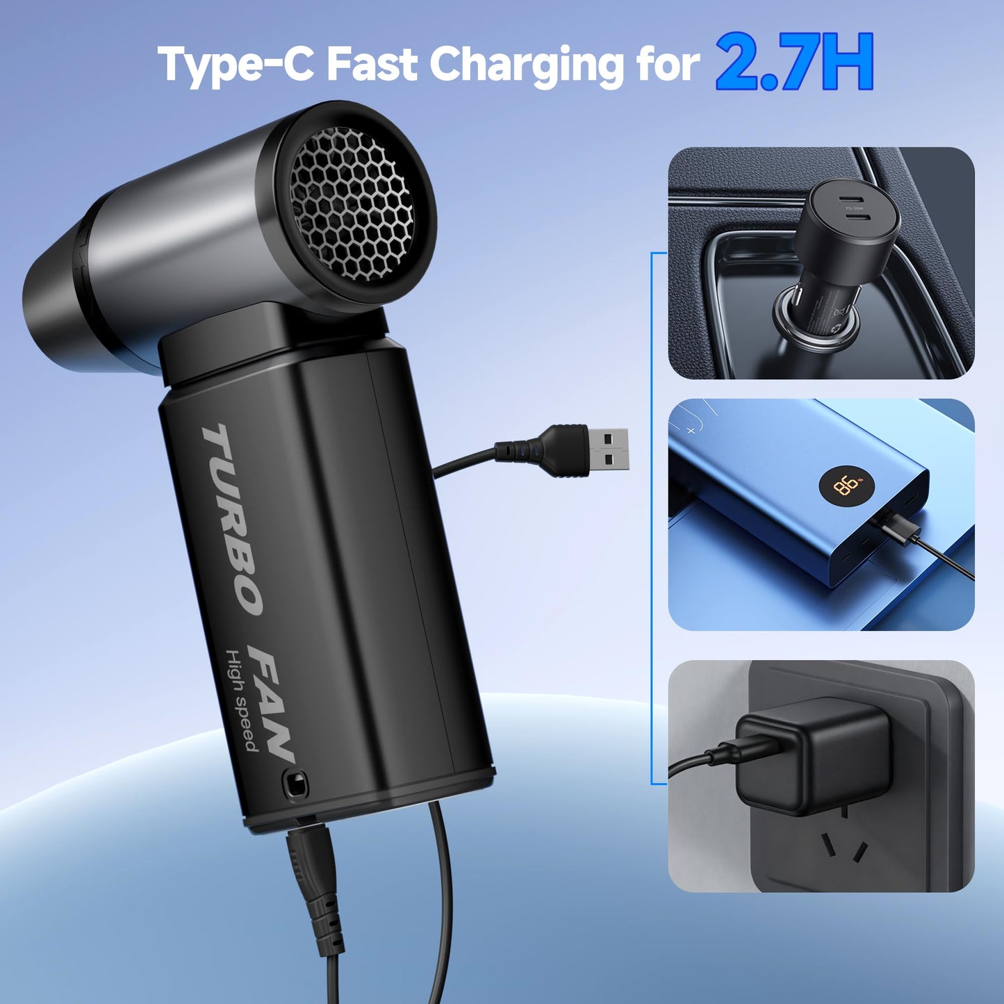 Mini Handheld Turbo Jet Fan & Air Duster, 110000RPM Rechargeable Fast-Charging Blower, 6-Gear Adjustable Electric Air Duster for Keyboard, Computer, Home, Car, Camping