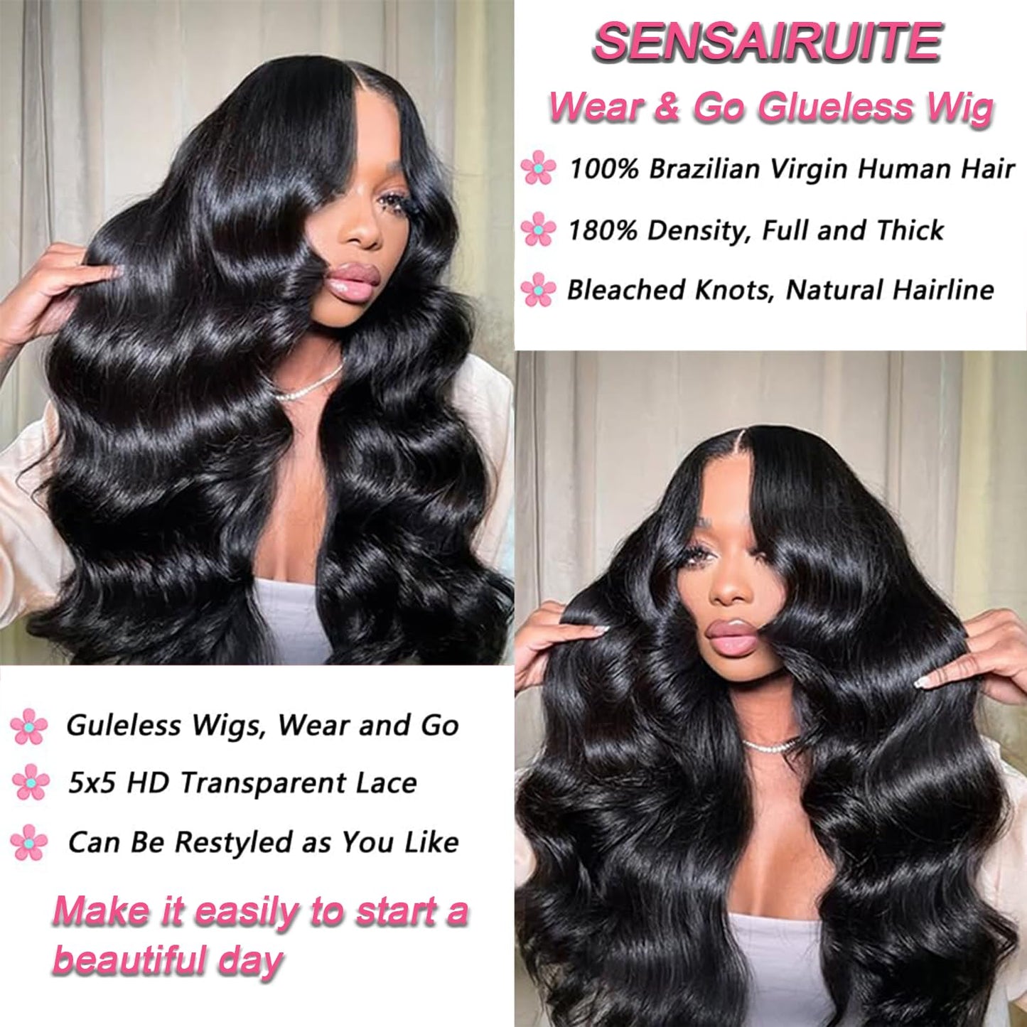 5x5 HD Lace Closure Wigs Human Hair 22 Inch Wear and Go Glueless Wigs Human Hair Pre Plucked Pre Cut for Beginners 180% Density Body Wave Lace Front Wigs Human Hair Perruque Femme Humain Naturel
