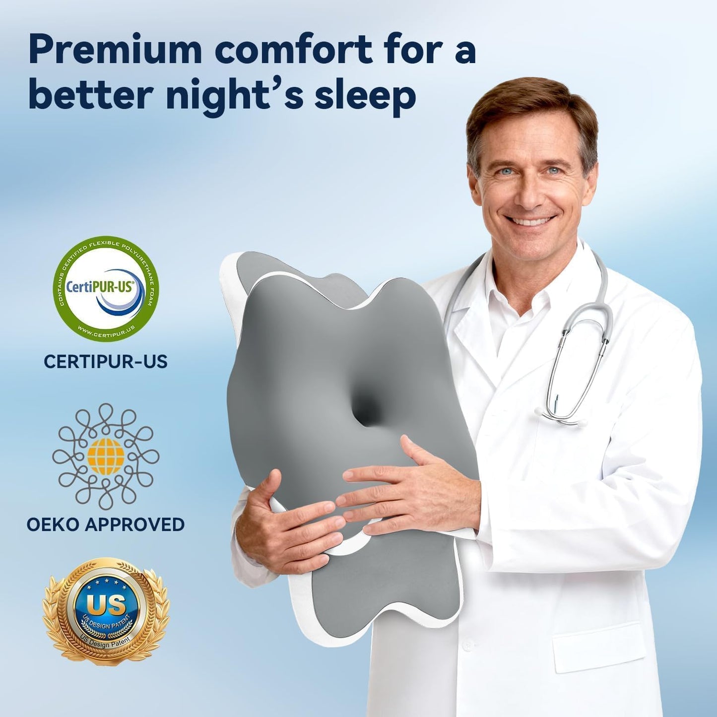 Sleep Apnea Pillow with Neck Pain & Snoring Relief -Orthopedic Cervical Pillow, Ergonomic Contour Memory Foam Pillow for Side,Back,Stomach Sleepers,Dreamers (Darkgrey, Queen Size)