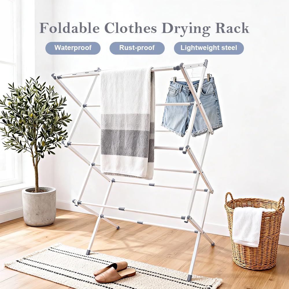 Foldable Clothes Drying Rack with 4 Hangers, 3-Tier Portable Extendable Laundry Drying Rack for Indoor Air Drying Clothing, 41"x29"x14"