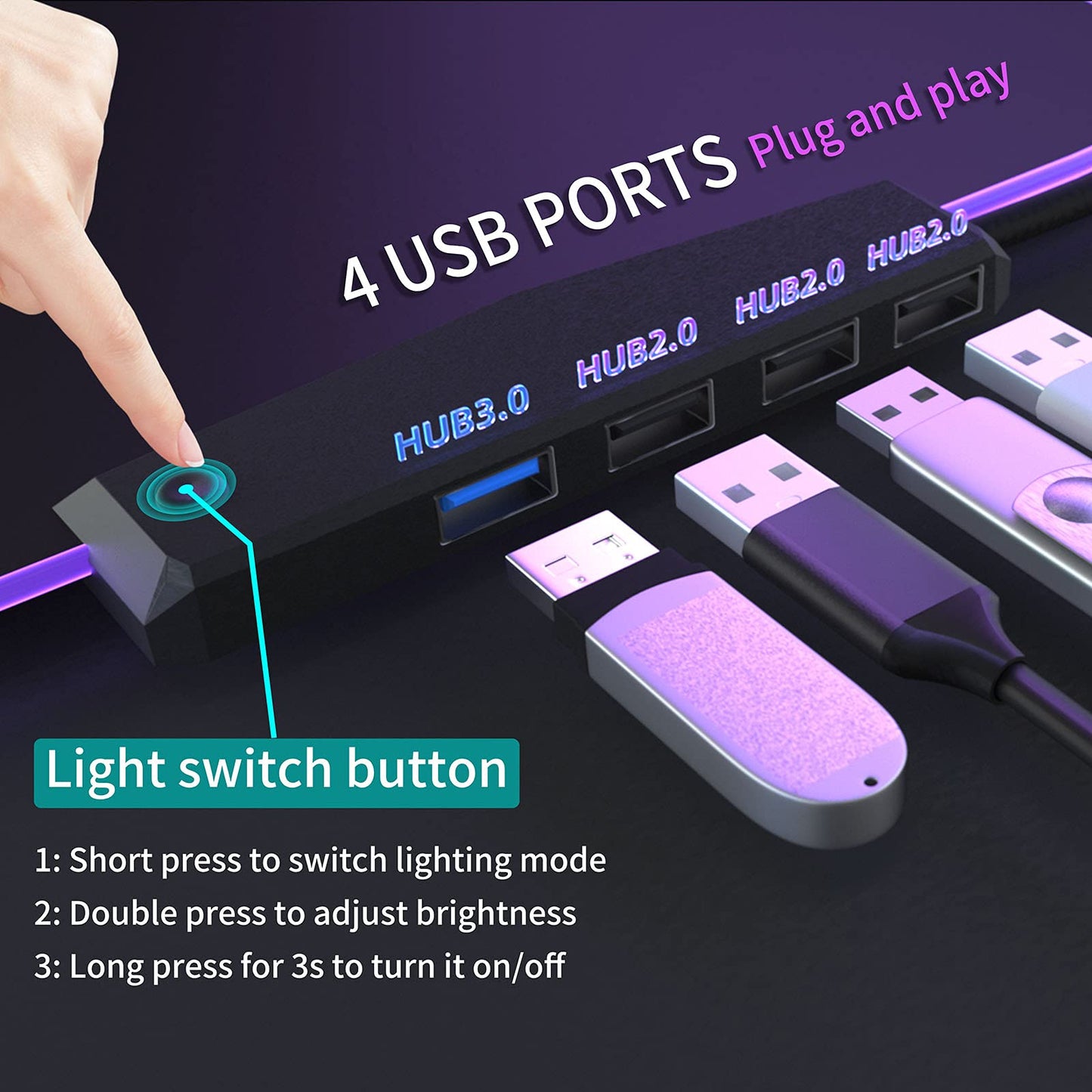 TIDALSOIL RGB Gaming Mouse Pad with 4-Port USB Hub and 13 Lighting Modes, Oversize Anti-Slip Rubber Base with Waterproof Coating Mouse Mat for Computer PC Games, 80 x 30 cm, Black