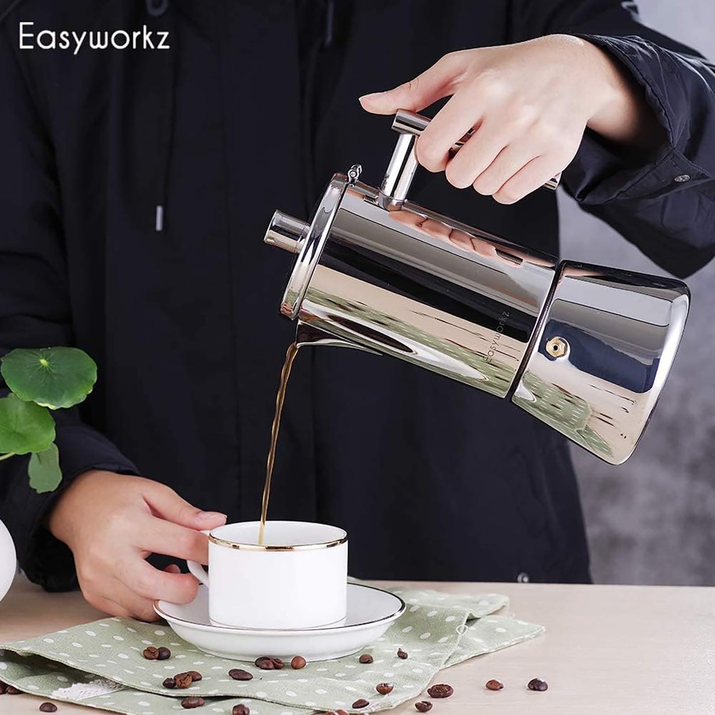 Easyworkz Diego Stovetop Espresso Maker 6Cup 300ml Stainless Steel Italian Coffee Machine Maker Induction Moka Pot