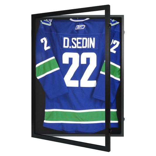 CCDCC Wooden Jersey Frame Display Case 1 Pack, Large Sports Jersey Shadow Box Frame with Hangers for Hockey Football Baseball Basketball Soccer Shirt and Uniform
