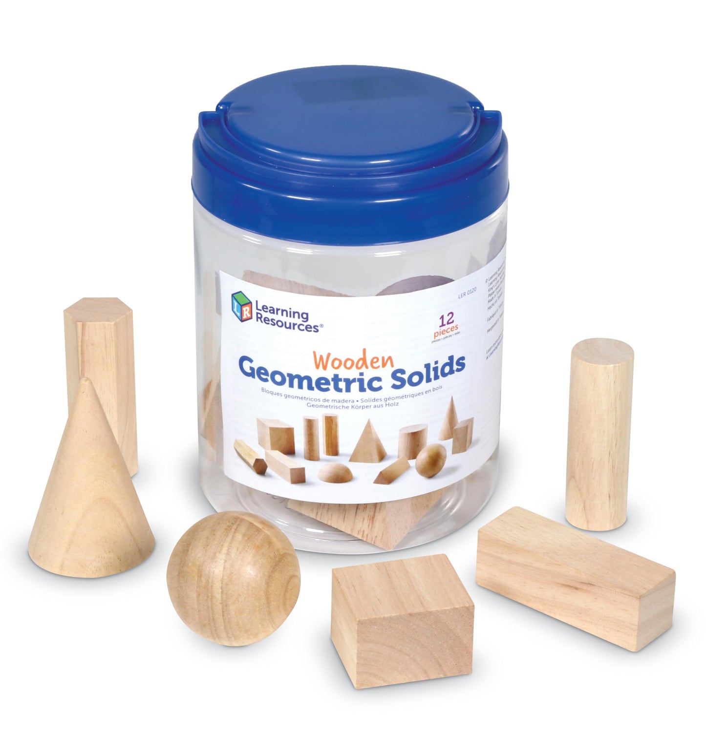 Learning Resources LER0120 Geometric Solids, Wooden Shapes, Set of 12 Geometric Shapes, Ages 6+