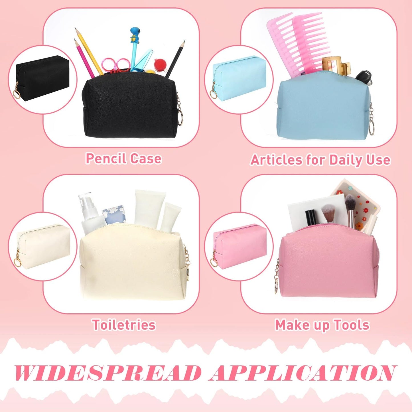 Chunful 24 Pcs Preppy Makeup Bag PU Leather Cosmetic Bag Bulk Makeup Plain Pouch Waterproof Toiletry Purse for Women Traveling Preppy Pencil Case Travel Purse Cosmetic(Mixed Colors)