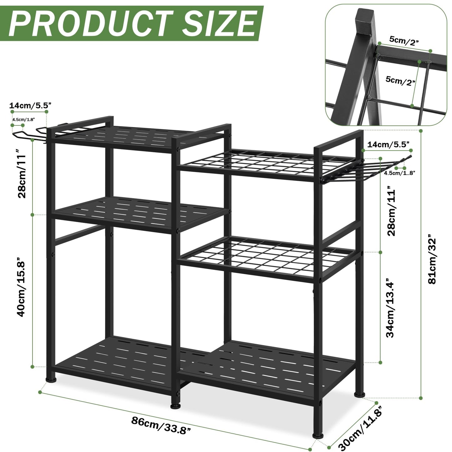 BQKOZFIN Garden Tool Storage Rack, Garden Tool Organizer for Garage, Up to 35 Long-Handled Tools/Rakes/Brooms, Heavy Duty Steel Garden Tool Stand for Shed, Outdoor, Home, Black (Large-Garden Tool)