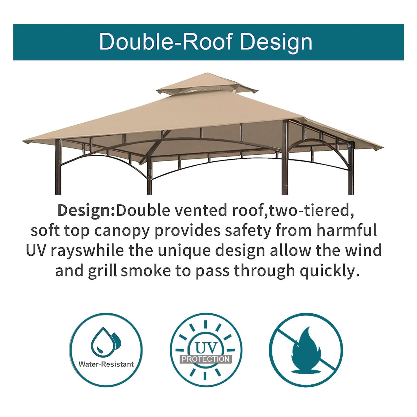 Grill Gazebo Replacement Canopy Top - Wonwon 5x8 Gazebo Roof Double Tiered Outdoor BBQ Roof Cover Grill Shelter Only Fit for Model L-GG001PST-F (Beige)