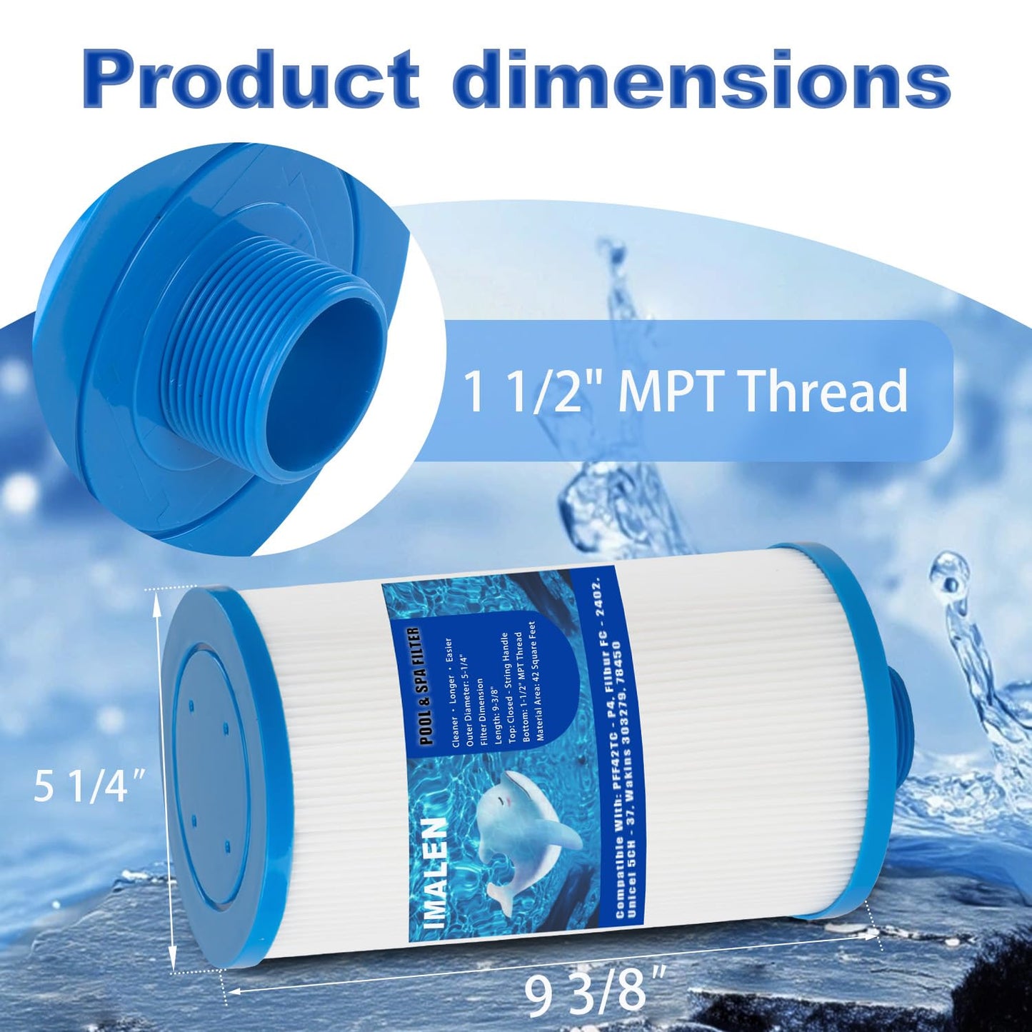 IMALEN Spa Filter Compatible with FC-2402, Watkins 303279(not 303263),PFF42TC-P4, 78460, Lifesmart, Freeflow, AquaTerra, Hydromaster, Grandmaster, Simplicity, Bermuda Hot Tub Filter Cartridge, 2 Pack