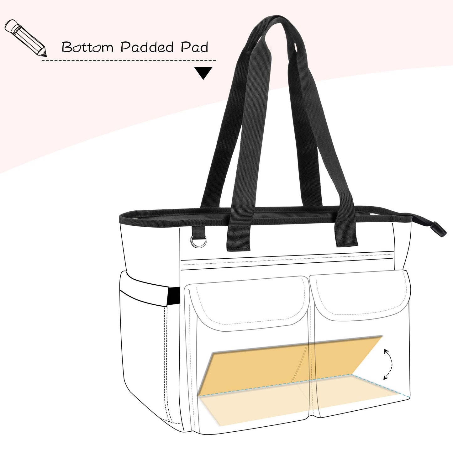 LoDrid Teacher Tote Bag with Bottom Pad, Large Compartment with Separate Storage Layer for Laptop(Up to 15.6"), Black