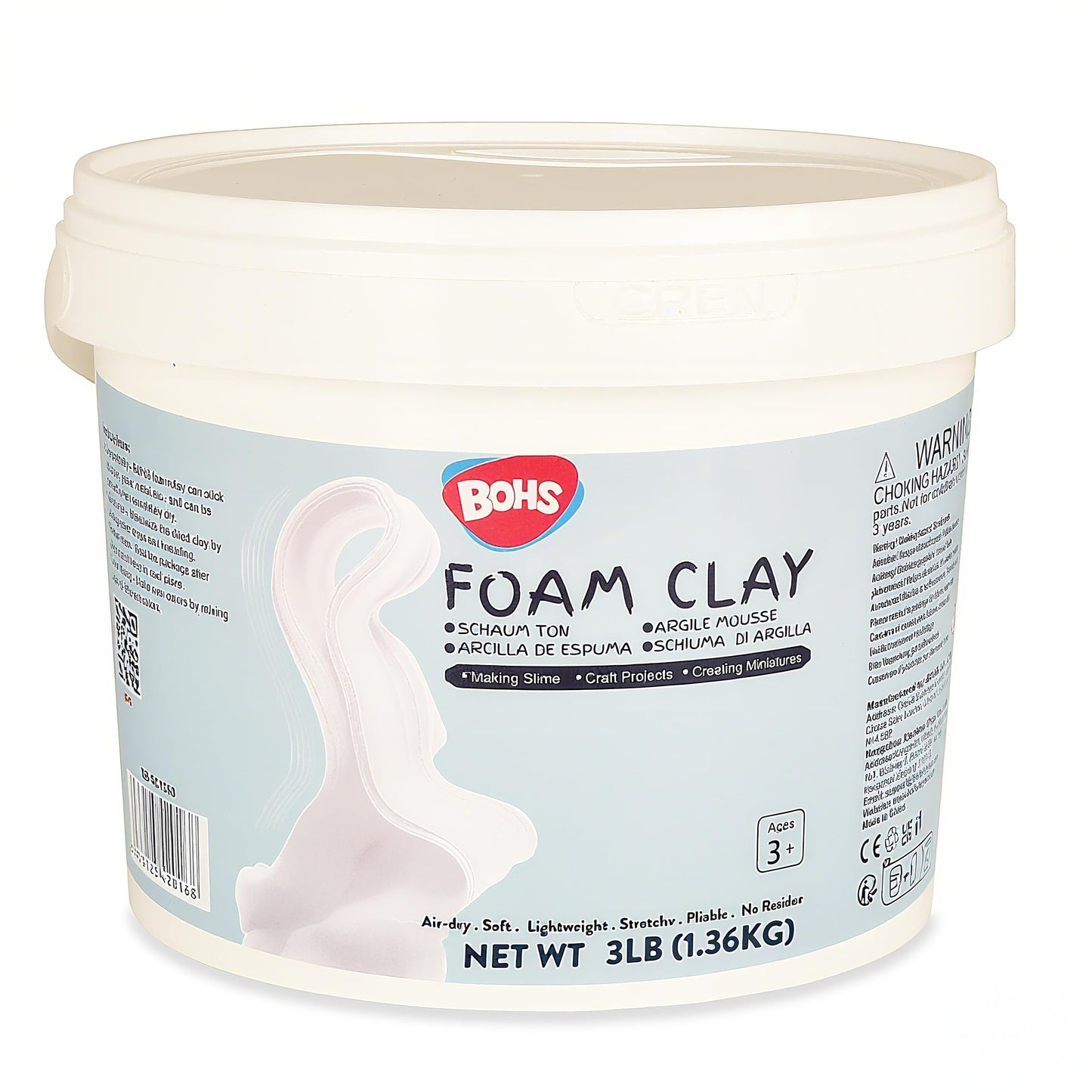 BOHS Foam Clay Pro - Air Dry,Soft, No Cracks, No Stains - for Arts & Crafts Project,Cosplay,Figurines - Easy Modeling, Sculpting, Molding- 1.36 kg (3 lbs) | White | Ages 3+