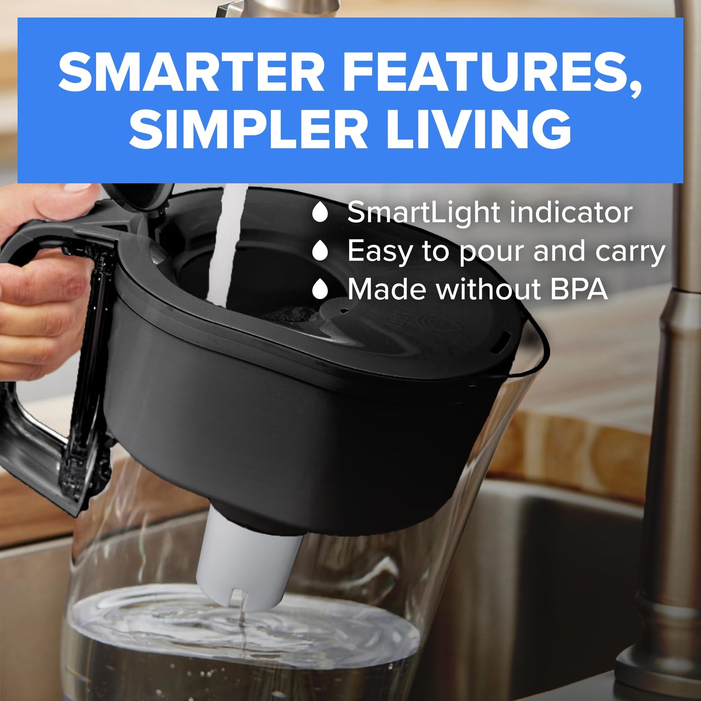 Brita 10 Cup Filter Pitcher with Smart Light Indicator, Reduces Chlorine taste and odour from Tap Water, Filters 151 Litres, Huron, White
