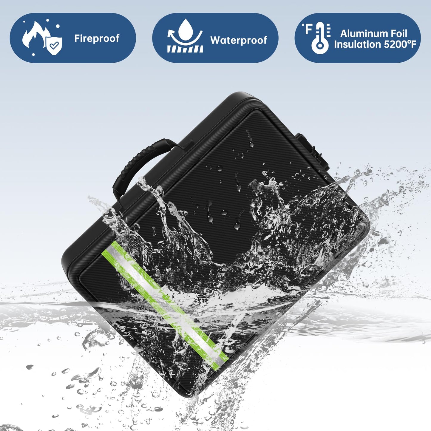 5200℉ Fireproof Document Bag, Plenty of Pockets, Legal Size/Letter/A4, Waterproof Zipper Document Box with Lock, 4-Layer Important Document Organizer, Portable Home Travel Office Safe Box