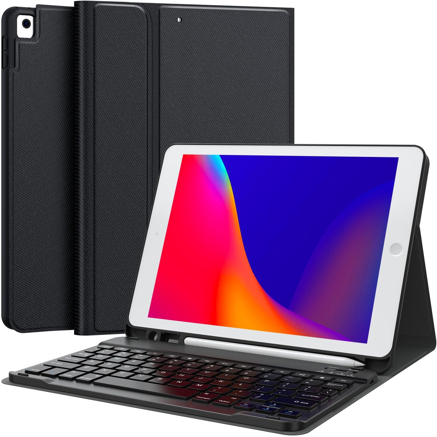 CHESONA for iPad 9th/8th/7th Generation Case with Keyboard, Detachable Wireless Keyboard with Pencil Holder, Rechargeable Stand Folio Keyboard Case for iPad 9th 2021/8th 2020/7th Gen 10.2-inch, Black
