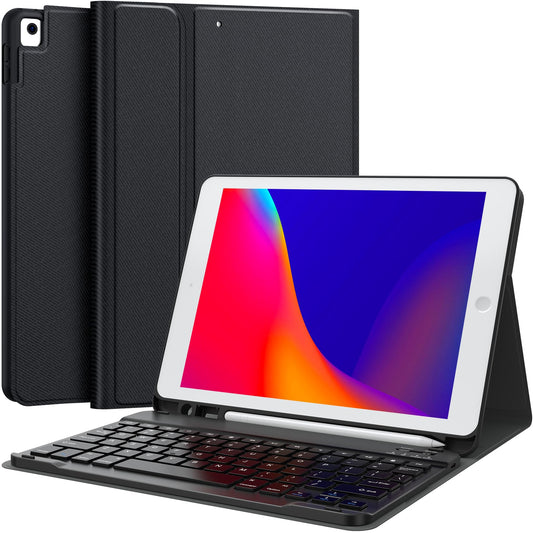 CHESONA for iPad 9th/8th/7th Generation Case with Keyboard, Detachable Wireless Keyboard with Pencil Holder, Rechargeable Stand Folio Keyboard Case for iPad 9th 2021/8th 2020/7th Gen 10.2-inch, Black
