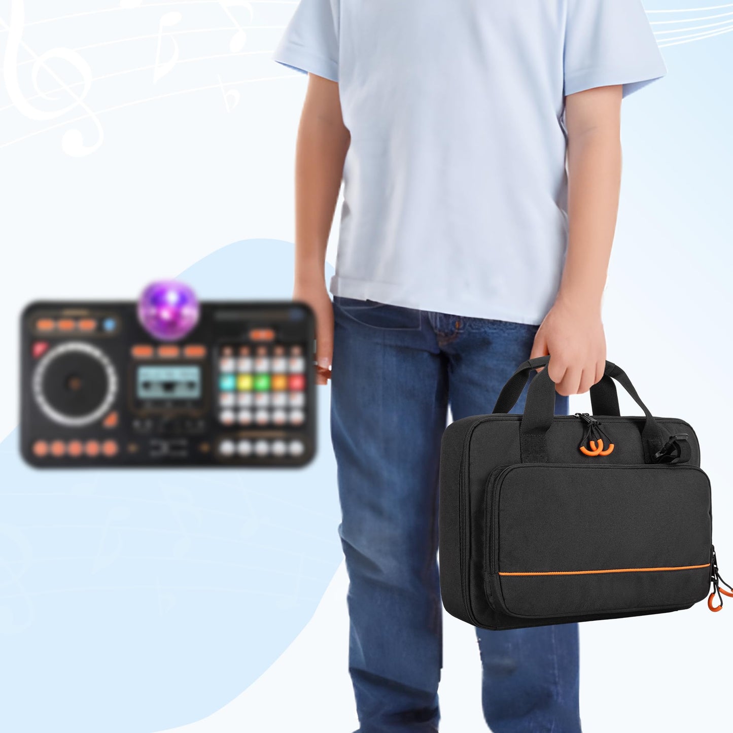 Rexmica Padded Carrying Bag Compatible with VTech Kidi Star DJ Mixer/Kidi DJ Mix, Small DJ Mixer Storage Bag with Accessory Pockets for Cable, User Guide, Batteries or Other Accessories, Black