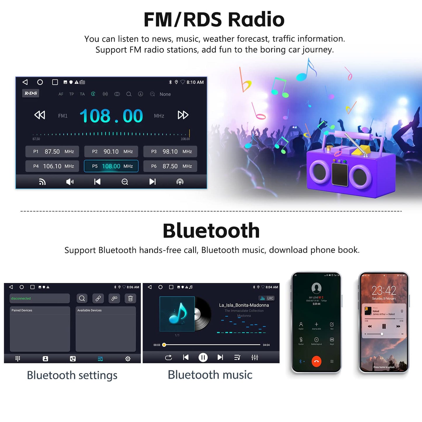 2+32G Android 13 Car Stereo for Hyundai Accent 2006-2011 with Carplay Android Auto Mirror Link 9 inch Head Unit Touch Screen Radio FM RDS HiFi Bluetooth WiFi GPS + AHD Backup Camera & MIC
